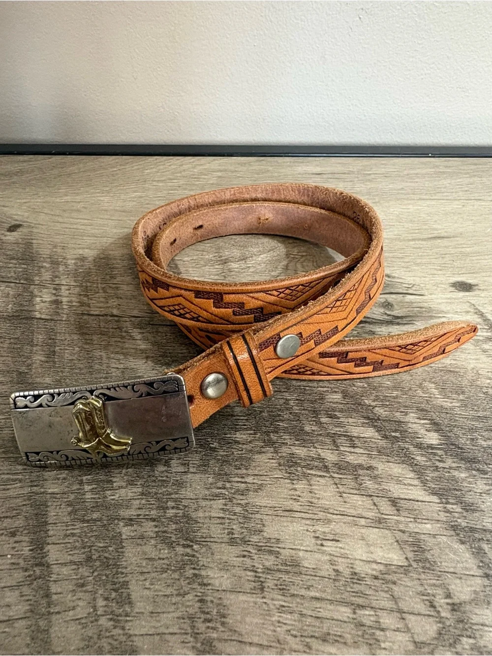 VINTAGE 50's CHAMBERS BELT CO. Brown LEATHER Silver BOOT BUCKLE Western BELT  26